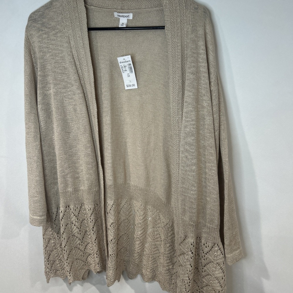 NWT Westport Open Knit Cardigan Womens 3X Beige  Boho Lightweight Layering (001)